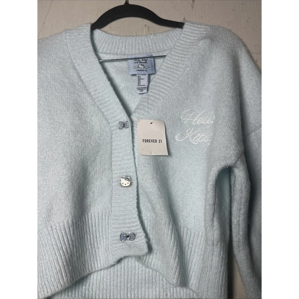 NWT Forever 21 Angel Hello Kitty Knit Blue Cropped Cardigan Sweater | Sz: S - Picture 7 of 12